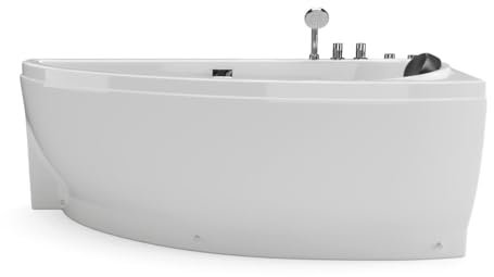 Vente-unique - Baignoire balnéo asymétrique blanche - 1 place - 160 x 75 cm - Angle droit - TABANA