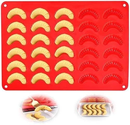 Angaekkot Vanillekipferl-Backblech,Silikon Kuchenform Silikonform,Kipferl Backform,Pralinenform Schokoladenform,Kipferl Backform,Temperaturbeständig Vanillekipferl Form,Für Schokolade,Eishandwerk