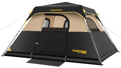FanttikOutdoor Zeta C6 Pro Camping Tent 6 Person Instant Cabin Tent Setup in 60 Seconds with Rainfly & Windproof Portable with Carry Bag for Family Camping & Hiking, Khaki
