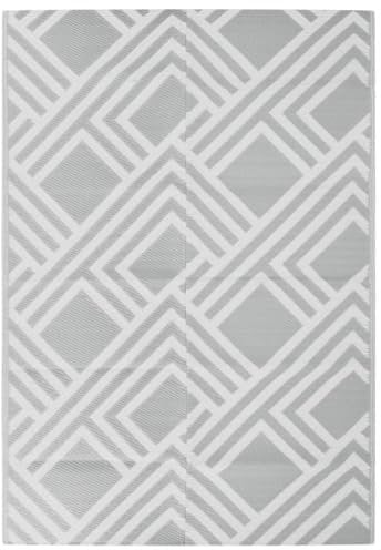 vidaXL Outdoor Teppich, Gartenteppich Beidseitig, Balkonteppich Terrassenteppich UV-beständig, Läufer Teppich für Balkon Terrasse, Grau 160x230cm PP