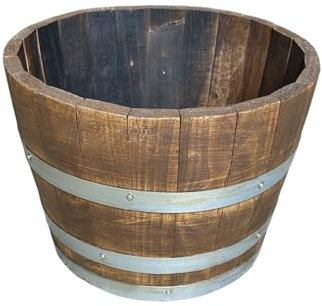 Barrica Grande Exterior - Macetero Alto Decorativo de Barril 150 Litros (Nogal Medio)
