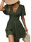 LIAMERHE Vestido Manga Corta Mujer Casual Verano Vestidos Cuello en V Vestido Floral Elegante Vestido Largo hasta la Rodilla Mangas Mariposa Vestido Verde XXL