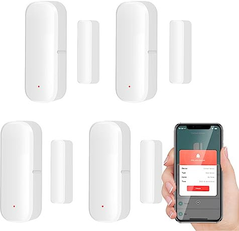 Sensor de Puerta y Ventana Inteligente WiFi, Alarma de Detector inalámbrico de Puerta y Ventana, Sensor de Contacto de Puerta y Ventana para Seguridad del hogar Compatible con Alexa,4PCS