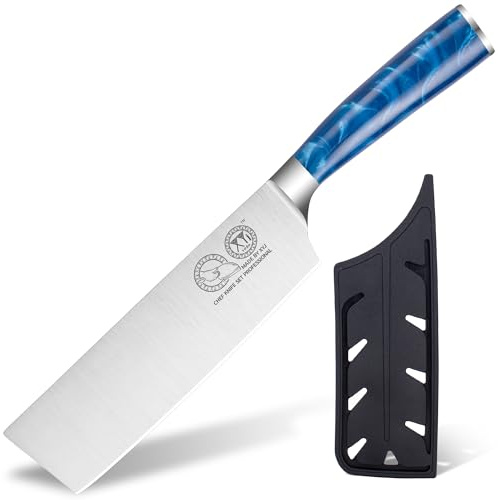 XYJ Authentic Since 1986,Kitchen Knife,7 Inch Stainless Steel,Japanese Nakiri Knife Razor Sharp Professional Chef Knife,Meat Cleaver,Cooking Slicing Knife With Cover