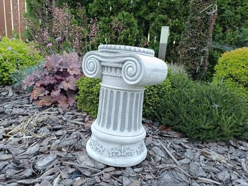 Klassische griechische Säulen-Gartenstatue, 38 cm Höhe, 26,5 x 23,5 cm Maße, architektonischer Beton, geriffelter Schaft