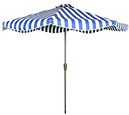 ASumPio Terrassenschirme, 9 Fuß Großer, Gestreifter Marktschirm, Gartentischschirm Für Den Außenbereich, Für Hof, Stranddeck, Einfach Aufzubauen, Blau Und Weiß