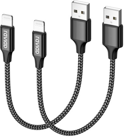 RAVIAD Cable iPhone [2Pack 0.15M] Cargador iPhone MFi Certificado Carga Rápida Trenzado de Nylon Compatible con iPhone 14 13 12 11 Pro XS MAX XR X 8 Plus 7 Plus 6S 6 Plus 5 5S 5C SE - Negro