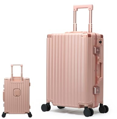 Meoky Valise Coque Rigide PC Aluminium Bagages Valise en métal Bagages à Main avec Porte-gobelet,Rose,26in