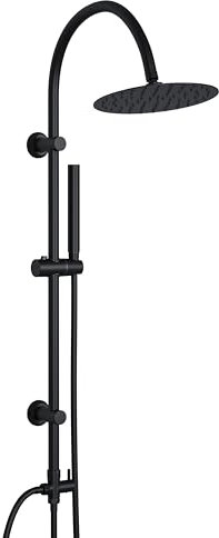 Görbach Colonna Doccia idromassaggio Colonna Doccia Acciaio Inox Senza Miscelatore Fori Muro Regolabili Doccia Colonna Con Soffione e Doccetta, asta doccia a forma di U, D20cm Nero