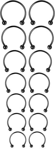 Yolev 14 Stück Hufeisen Piercing Fake Septum Piercing Hufeisenringe Chirurgenstahl 6-14mm Nasenring Augenbrauen Ohrringe Lippen Fake Nasenpiercing Körperschmuck für Frauen Männer (Schwarz)