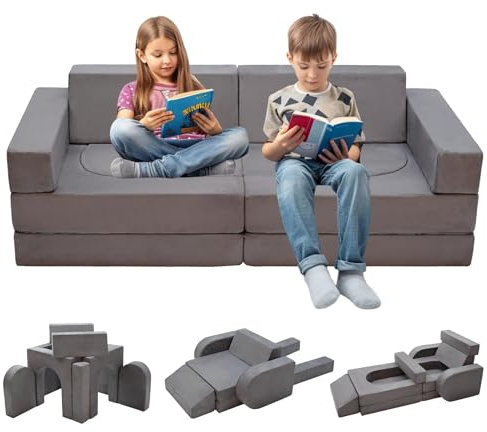 10-Piece Modular Kids Play Couch, Convertible Foam Sofa, Washable Cover