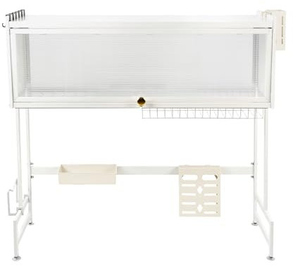 HUOLE Escurreplatos sobre Fregadero, Escurridor de Platos, Organizador Cocina, Estante de Secado de Platos de Acero Inoxidable de 3 Niveles, con Soporte para Utensilios, 65 * 30 * 78cm-lanco