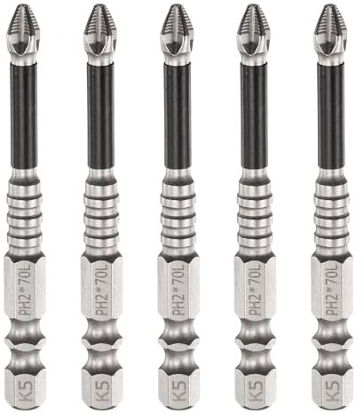 sourcing map 5pcs Impact Phillips Screwdriver Bit PH2 (#2) Anti Slip Tip 1/4 Hex Shank 2.8 (70mm) Long Magnetic Cross Screw Driver Industrial Power Drill Bits for Remove Fastening Screws