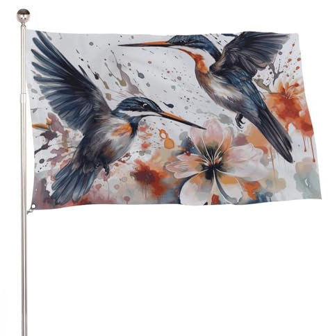 Kunst-Flagge mit Lilien, Blumen, Vögeln, Aquarell, saisonale Gartenflagge, 119 x 178 cm, Raumdekoration, Willkommensflagge, Frühlingsflagge für Outdoor-Urlaubsdekorationen