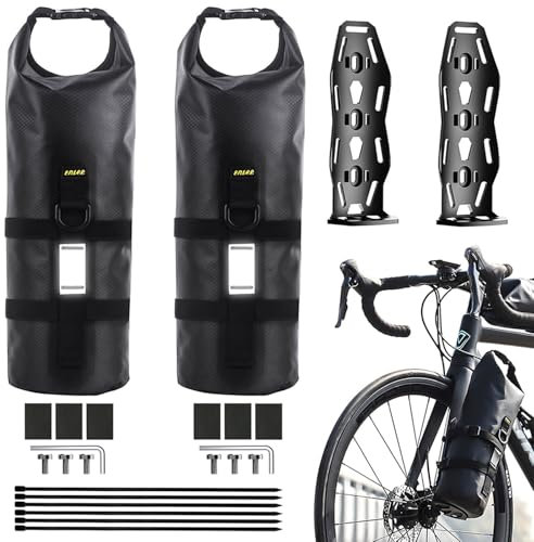 ENLEE Front Fork Bag - Waterproof Bikepacking Bag for Bicycle Front Rack - Durable Bike Tool Bag & Storage Pouch for Mountain, Road & Commuter Bikes - Easy Install with Reflective Strips