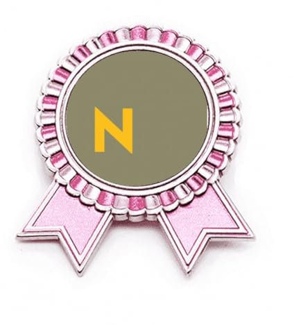 Coole individuelle Brosche mit Buchstabe N, Art-Deco, Mode, Anstecknadel, Pink, Gewinner Award Medaille, M, Metall