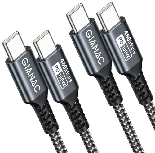 GIANAC 100W USB C auf USB C Kabel [2 Stück 1M] Schnellladekabel USB C PD 5A/100W USB C Ladekabel mit E-Mark Chip für iPhone 15 Pro Macbook Pro iPad Pro,Samsung Galaxy S23 S22 S21 usw