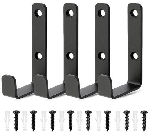 HEZUNHZ Garage Hooks, 4 Pcs Heavy Duty Ladder Storage Hooks for Hanging | Metal Wall Mounted Hooks for Hanging, Garage, Truck, Black J Storage Hooks