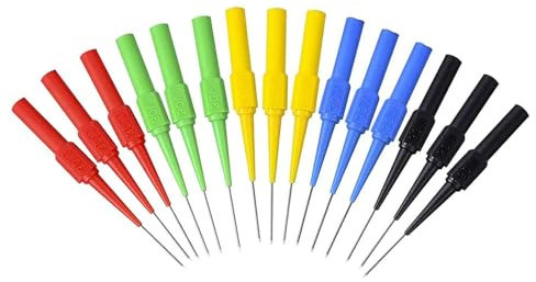 15 Pcs Back Probe Pins, Multimeter probe pins, Multimeter Wire Piercing Test Probes with 4mm Female Socket 0.7mm Puncture Needle 30V/10A for Small IC Pins Electronic Testing Five Colours