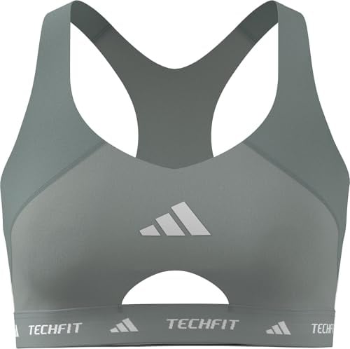 adidas Women's Techfit Workout Color Block Medium Support Bra, Wonder Sage/Wonder Silver, M