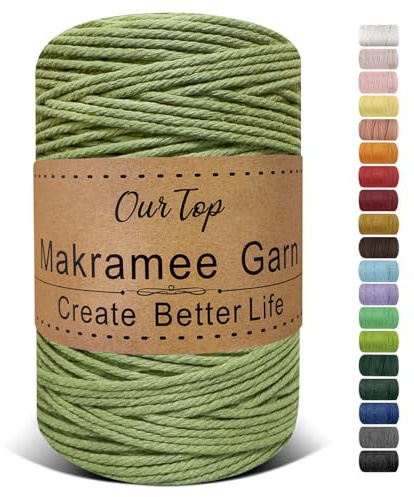 OurTop Premium Makramee Garn Avocadogrün, 3mm x 300m Macrame Cord Makramee Schnur Makramee Kordel, Garn für DIY Handwerk, Weben Dekoration, Hängepflanze Pflanze Aufhänger