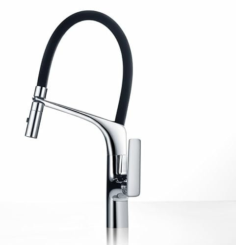 Mice - Robinet de cuisine extractible - Mitigeur de cuisine pour eau froide / chaude - Rotatif à 360° - Robinet flexible avec sortie d'eau pour 2 fonctions - Chrome