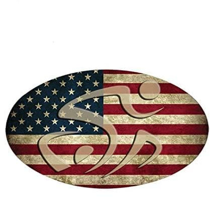 Oval Tri Triathlon Rustic Decal Sticker USA Flag USA.70.3 Run Bike Swim Ironman