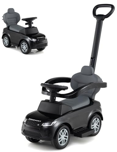 SOARS 3 in 1 Land Rover Rutschauto, Rutschfahrzeug mit Abnehmbarer Schiebstange, verstellbarem Schutzbügel, einklappbaren Fußstützen, Hupe, Stauraum, Spielzeugauto für Kinder ab 1 Jahr (Schwarz)