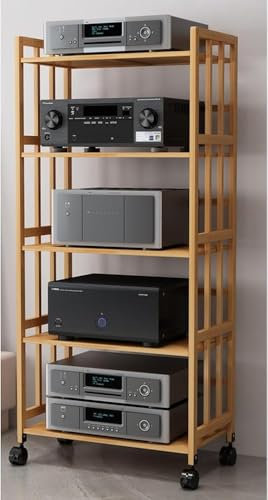 Étagère en bois pour lecteur DVD, meuble audio stéréo TV – Rangement peu encombrant pour le salon et le bureau, support de plateau tournant mobile