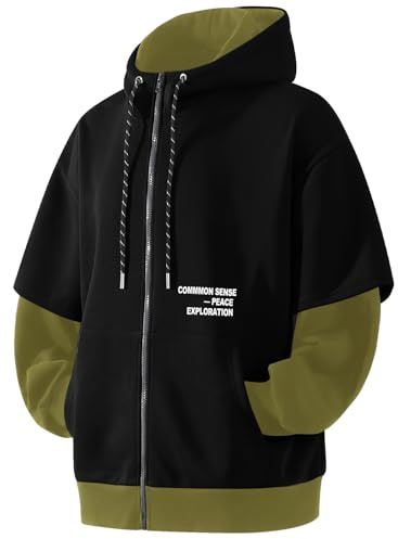 RUIZEHONG Sweat à Capuche zippé Homme Patchwork Pull Sweatshirts | Zip up Manches Longues Patchwork de Couleur Contrastée Casual Sweatshirt