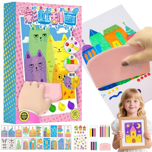 Generisch 20PCS DIY Rainbow Scratch Art, Rainbow Scratch Art Kit for Kids, DIY Magic Dot Scratches Painting Sets, with 7-Color Tools (1Set Pink)