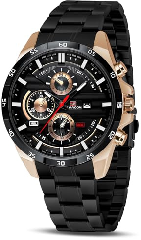 OFFCUP Mens Watches, 50MM Waterproof Stainless Steel Watch for Men | Waterproof Analog Quartz Watch with Automatic Date, Business Casual Fashion Multi-Function Dial Men's Wrist Watches