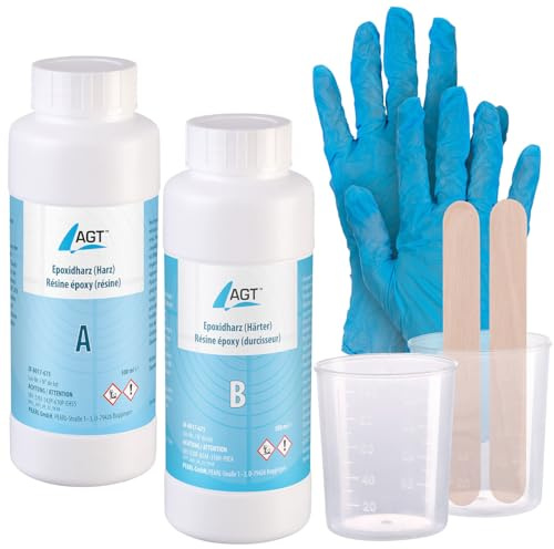 AGT Harz: Epoxidharz, transparent, 1000 ml, inkl. Zubehör (Epoxikleber, Epoxidharz Set, Resin)