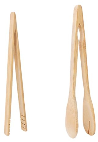 Dreamil 2 Stück Bambus-Toastzange Set – Mit 20cm Suppenzange & 18cm V-Form Zange, Bambus Küchezange, Anti-Rutsch & Hitzebeständig – für Toast, Salat, Suppe, Backen, Tee & Grillen