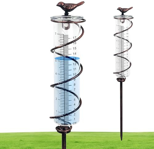 Regenmesser für Garten, Glas Regenmesser Frostsicher mit Klarer Skala, Niederschlagsmesser mit Erdspieß, Geschenk für Gartenliebhaber für Garten Rasen Terrasse Hof Landschaft Gartendeko Gartenzubehör