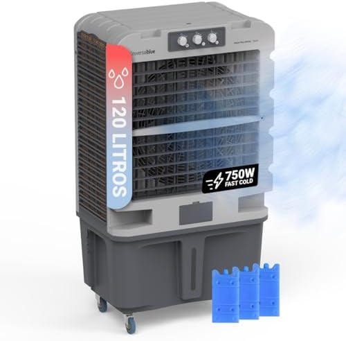 UniversalBlue, Climatizador Evaporativo 120L 750W – 13.000 m³/h, Aire Acondicionado Natural Portátil para hasta 150 m², 3 Velocidades, Oscilación, Uso Industrial y Doméstico
