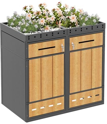 Mülltonnenbox, Mülltonnenunterstand mit Hochbeet, 120L 240L, Container, Abfallbehälter, Tonnenhaus, Gartenbox, abschließbar, Müllbox (dunkelgrau, 2 Tonnen)