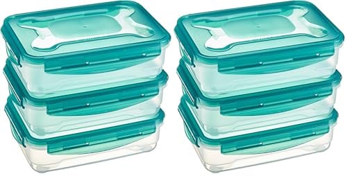Amazon Basics Set di 6 contenitori ermetici per alimenti da 1.2 litri, con coperchio, in plastica senza BPA, adatti per frigorifero, congelatore, microonde e lavastoviglie, trasparenti