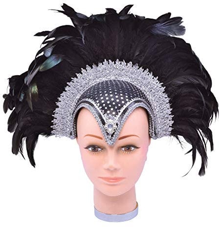 Bristol Novelty BA071 Feder-Kopfschmuck, für Damen, schwarzer Helm, Juwelen und Federn, Einheitsgröße Halloween