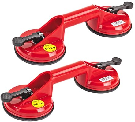 DEMA 2x Saugheber Glassauger je 80 kg – Vakuumsauger, Sauggriff, Scheibenheber, Scheibensauger, Doppelsaugheber – sicher, robust, einfach – ideal für Glas, Fliesen, Fenster