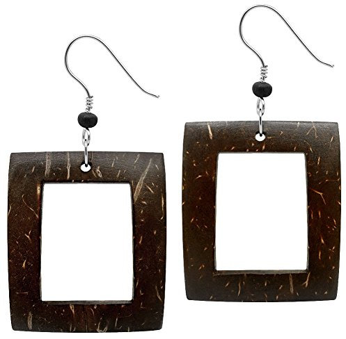 Soul-Cats 1 Paar Ohrringe Viereck Kokosnuss-Holz braun Ohrstecker Ohrschmuck