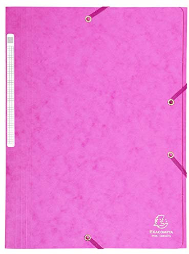 Exacompta - Réf. 17108H - Carton de 25 chemises à élastiques - pochettes 3 rabats Maxi capacity - en carte lustrée - dimensions 24 x 32 cm pour documents au format A4 - couleur rose