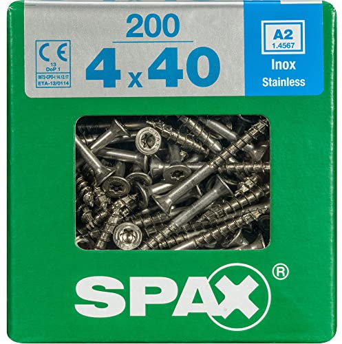 Lot de 200 vis inox tęte fraisée torx SPAX, Diam.4 mm x L.40 mm