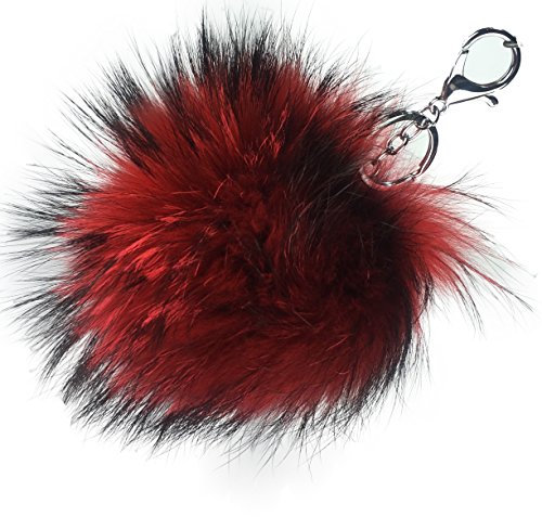 XXL Taschenanhänger Schlüsselanhänger Bommel Pelzbommel Fellbommel Pompon Pelz Fell Echtpelz ! viele Farben ! (Anhänger waschbär-rot-schwarz)
