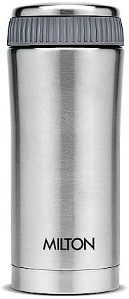Milton Travel All in one Coffee Mug Soup Flask and Food Container 14 oz, Stainless Steel, Double Wall Vacuum Insulated Cup for Hot and Cold Drinks, Leakproof, Car Cup Holder Friendly - Optima Silver
