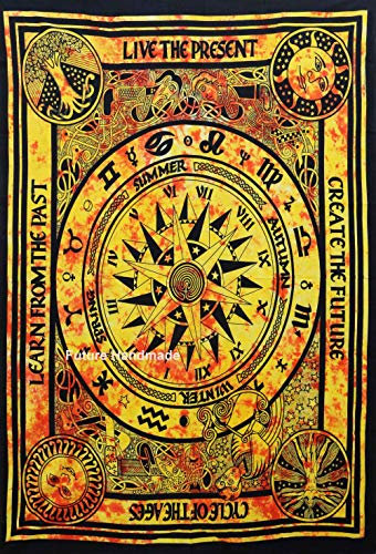 FUTURE HANDMADE Indisch Celestial Sonne Mond Sterne Wandbehang Hippie Stern Boho Tapisserie Psychedelic Baumwolle Wandteppich Hippie Tapisserie Wohnkultur Tagesdecke