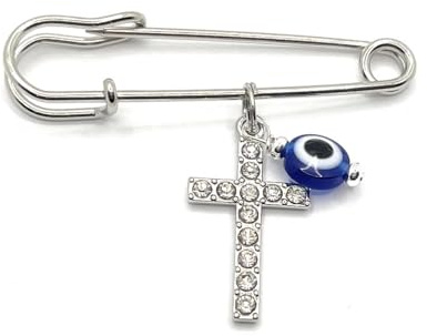 Christening baptism cross evil eye pin