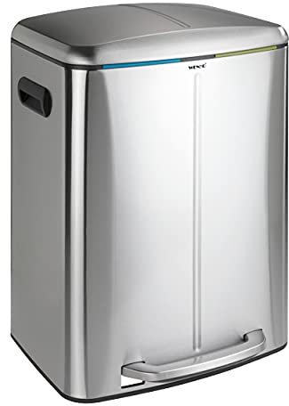 WENKO Treteimer Easy Close Primo Edelstahl - Mülleimer mit Absenkautomatik, Anti-Finger-Print, Edelstahl rostfrei, 45 x 60 x 42 cm, Satiniert, Silber