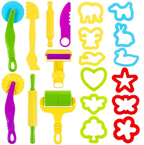 Lictin Dough Tools and Cutters, 20Pcs Kids Toddlers Modeling Clay Tools Set, Plastic Dough Accessories Clay Extruders Rollers Molds