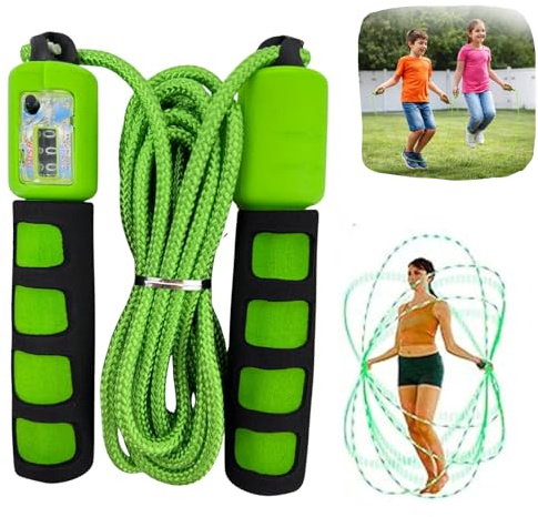 Green Skipping Rope with Counter Adjustable 2.7M Speed Jump Rope EVA Foam Handles for Kids Boys Girls Adults Fitness Cardio Workout Home Gym Exercise Training Boxing Rope